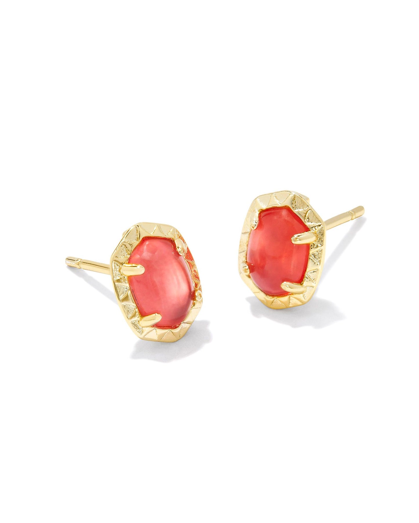 Daphne Stud Earrings Gold Coral Mother of Pearl