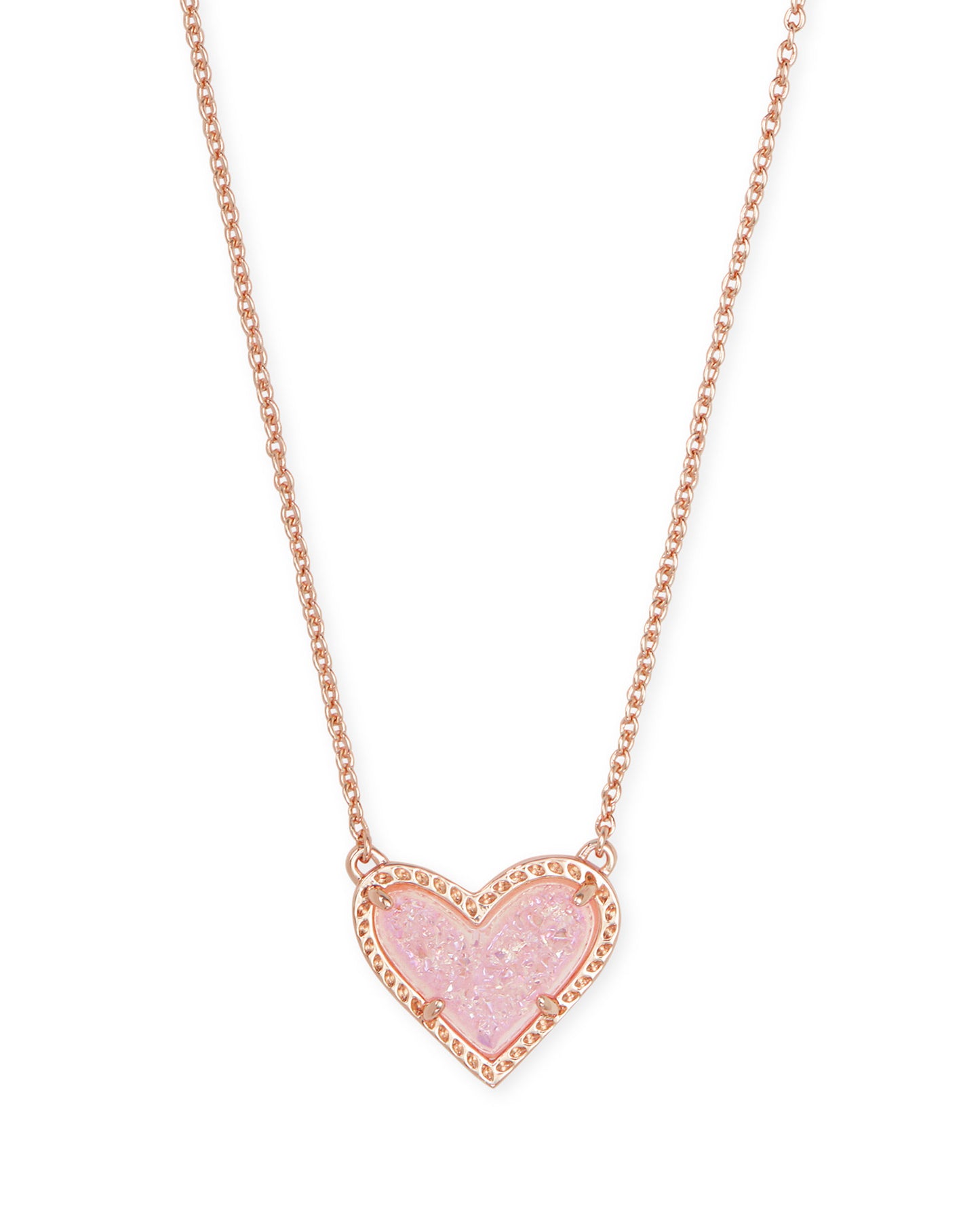 Ari Heart Short Pendant Necklace Rose Gold Pink Drusy