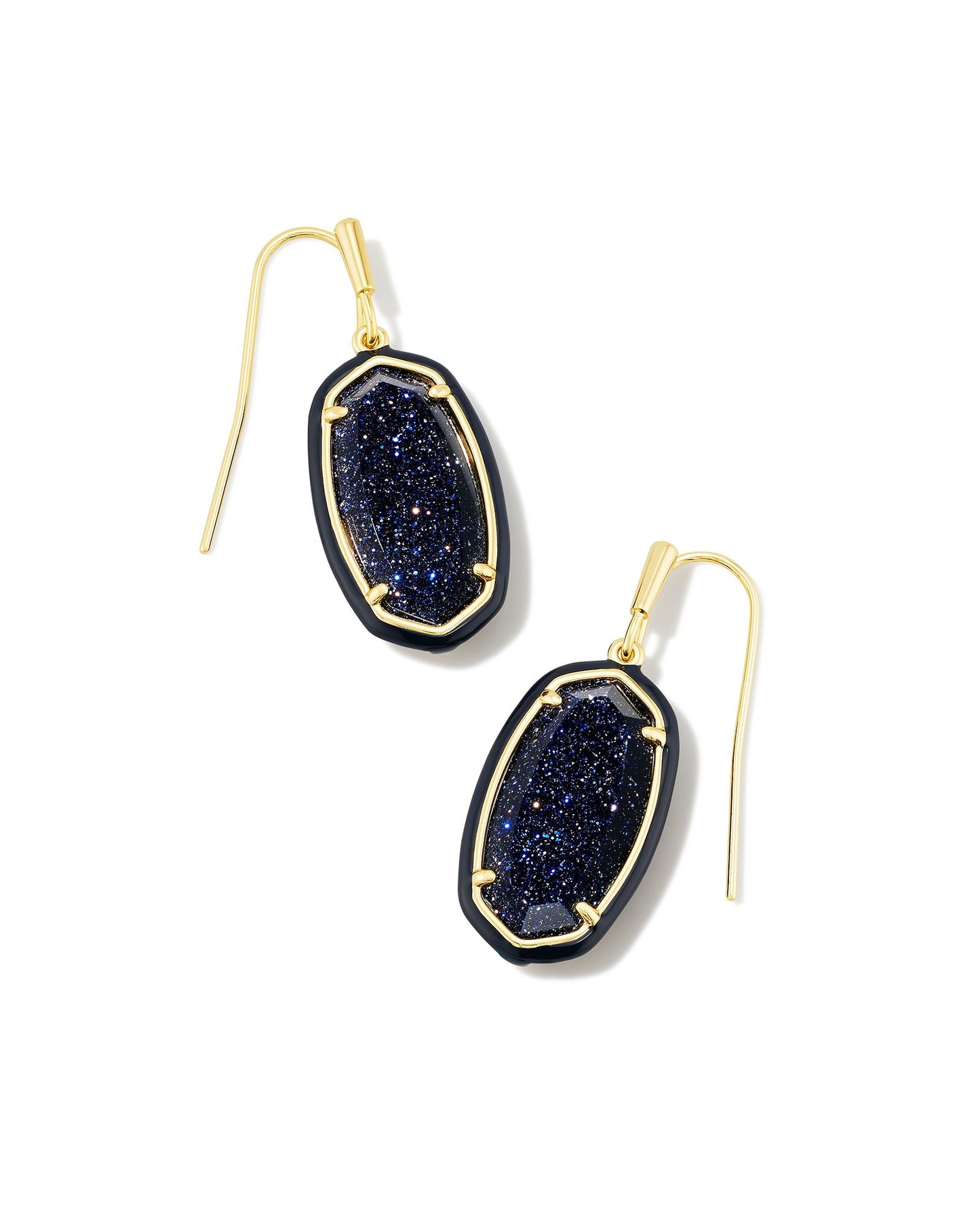 Dani Enamel Framed Drop Earrings Gold Navy Goldstone