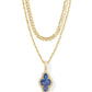 Abbie Pave Frame Multi Strand Necklace Gold Navy Abalone