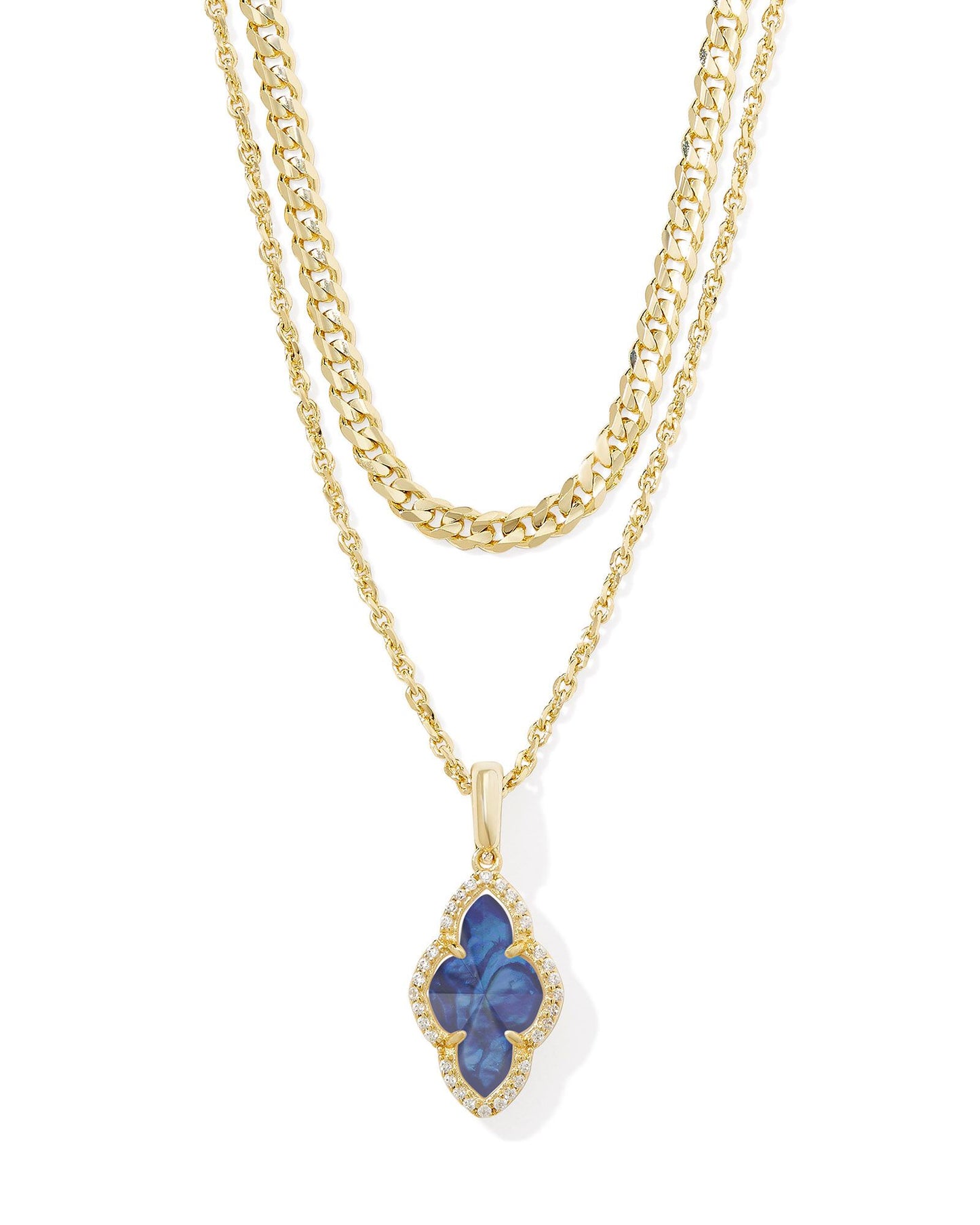 Abbie Pave Frame Multi Strand Necklace Gold Navy Abalone