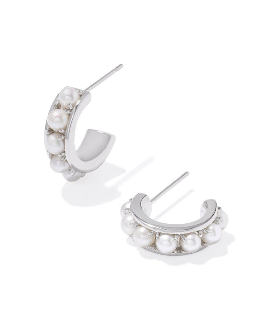 Krista Huggie Earrings Silver White Pearl