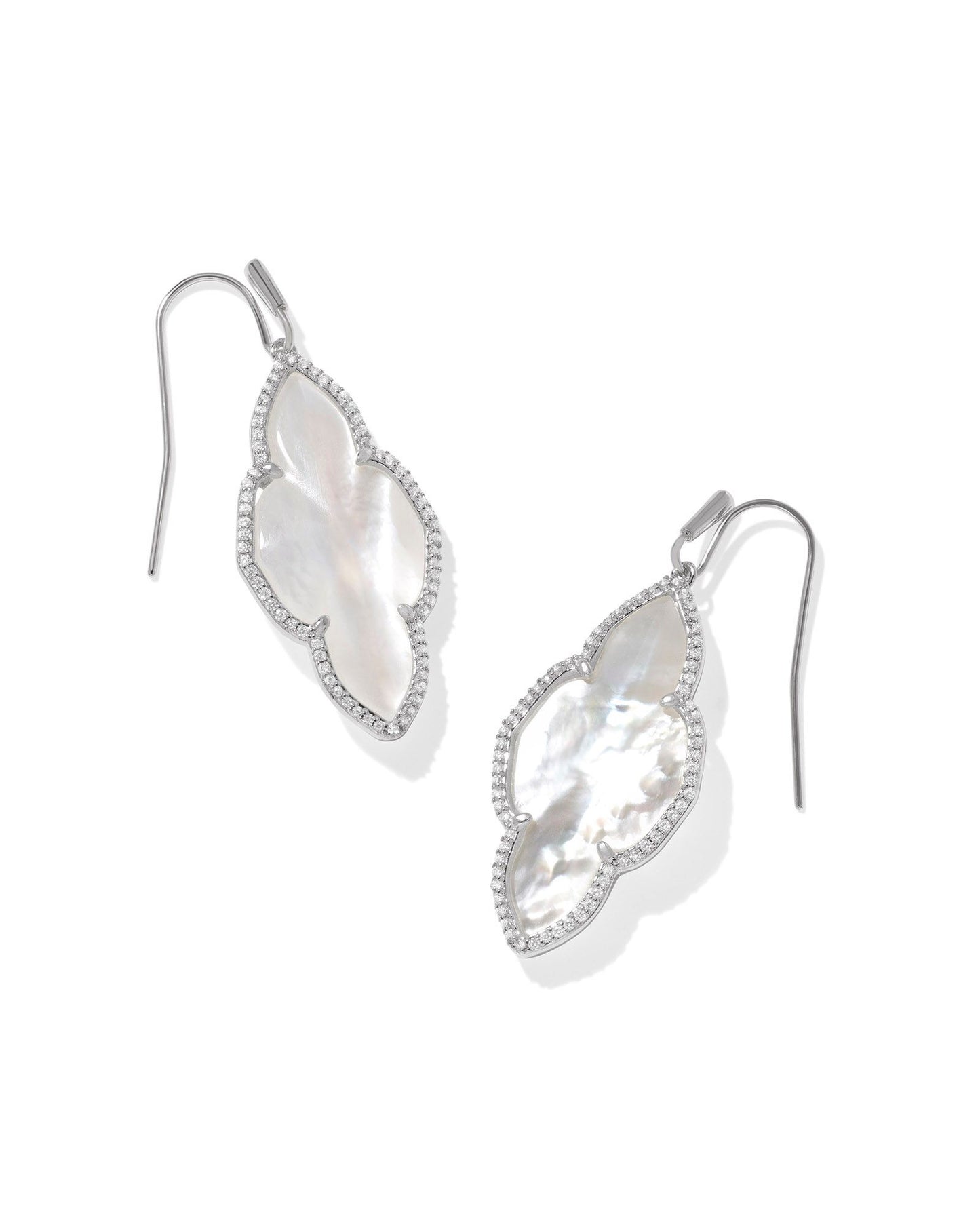 Abbie Pave Frame Drop Earrings Silver Ivory MOP