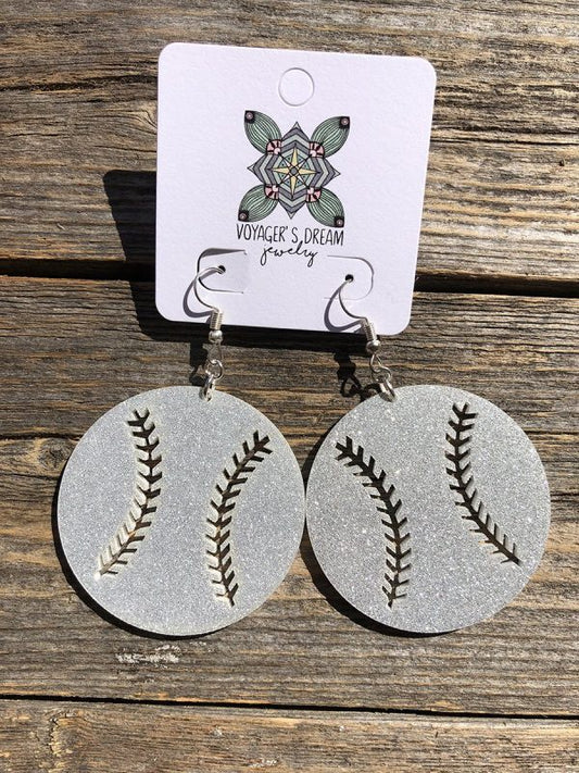 Baseball Glitter Earrings