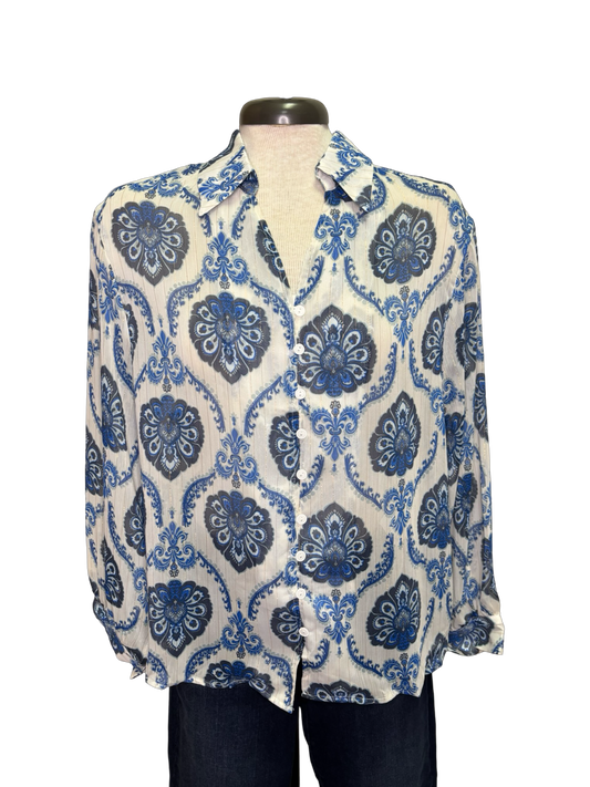 Blue Patterned Loose Blouse