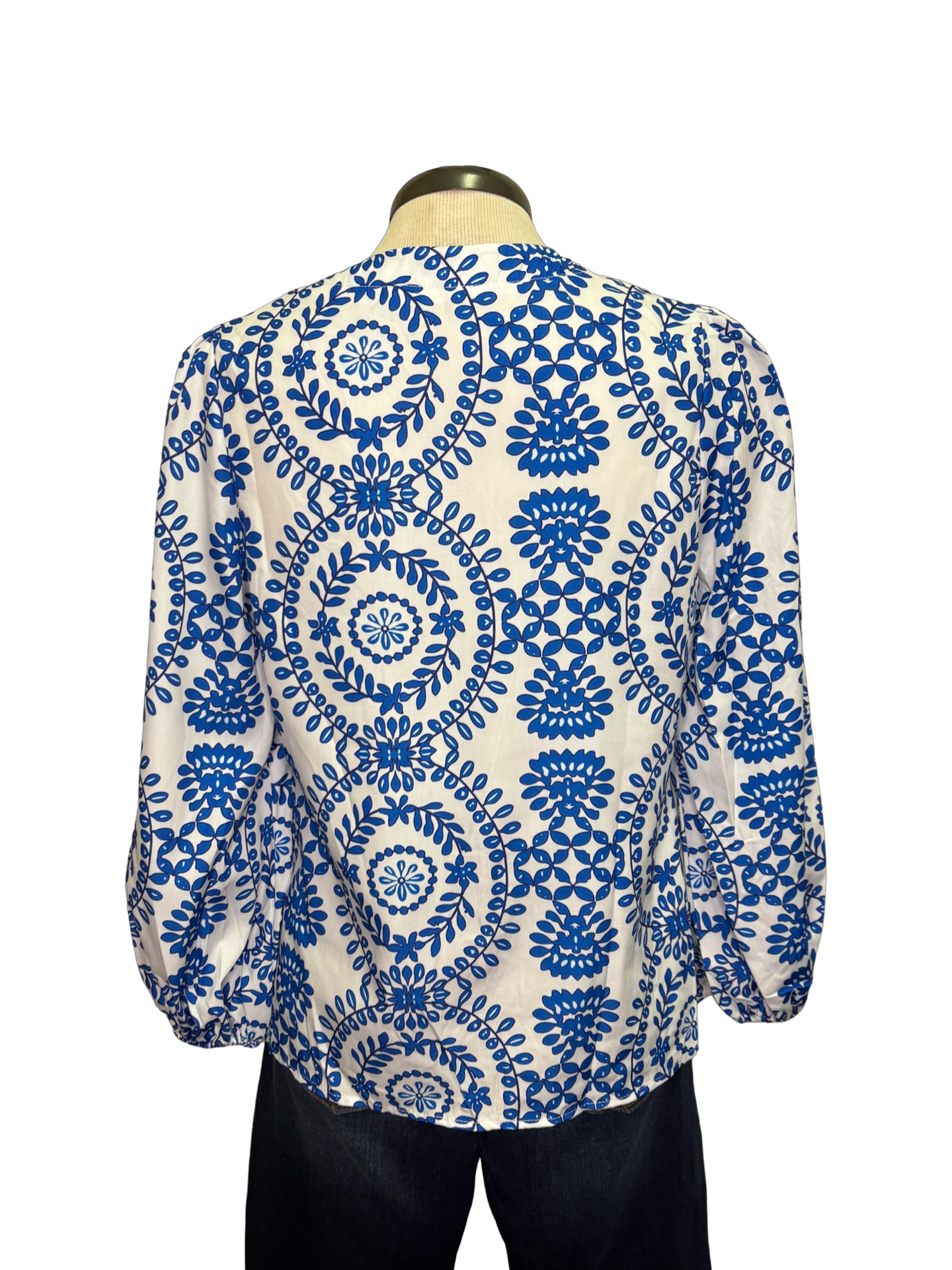 Blue Vintage V Neck Blouse