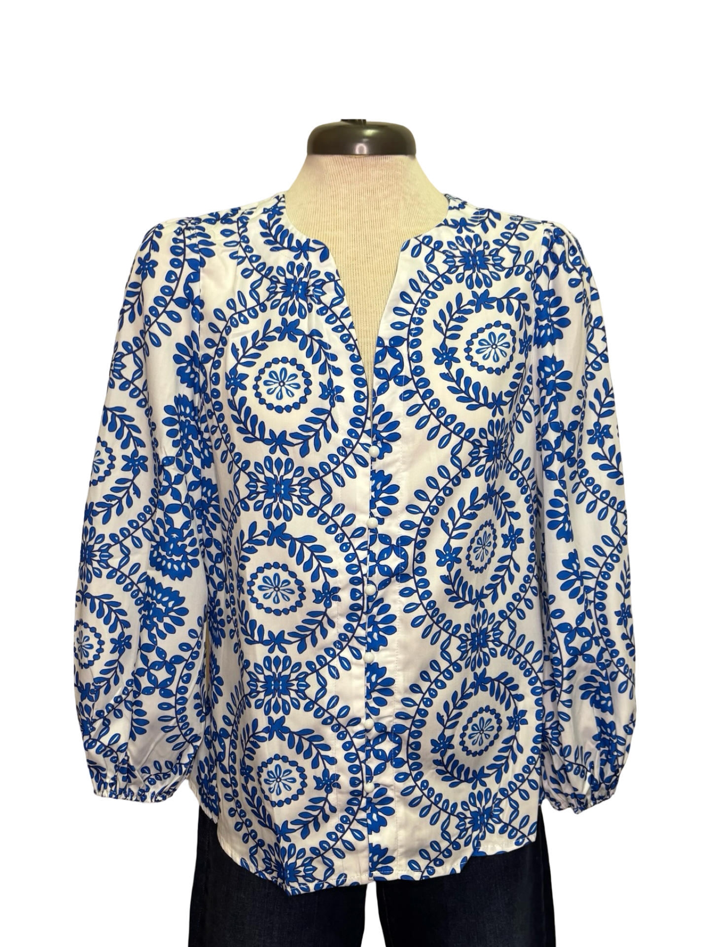 Blue Vintage V Neck Blouse