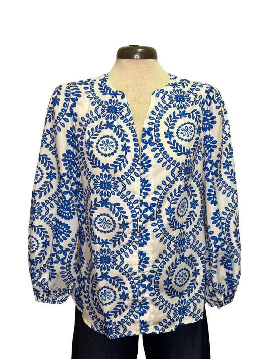 Blue Vintage V Neck Blouse