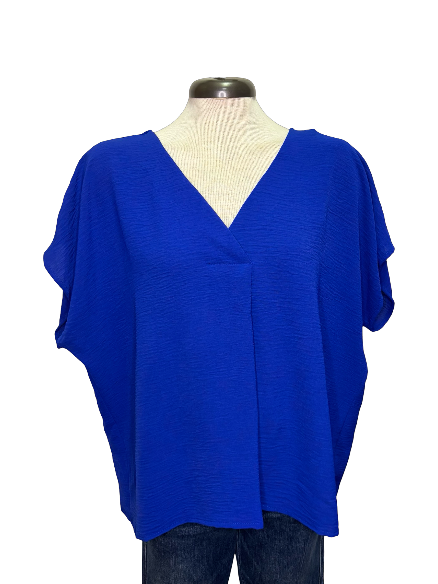 Breezy Short Sleeve V Neck Blouse Royal Blue