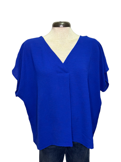 Breezy Short Sleeve V Neck Blouse Royal Blue