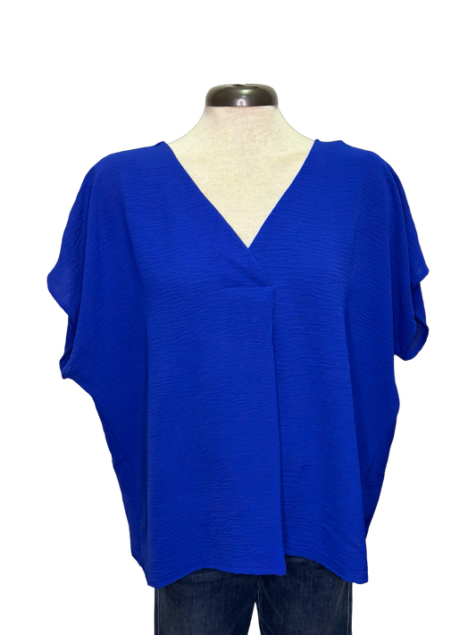 Breezy Short Sleeve V Neck Blouse Royal Blue