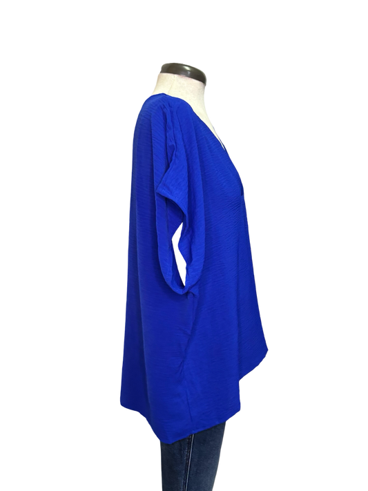 Breezy Short Sleeve V Neck Blouse Royal Blue