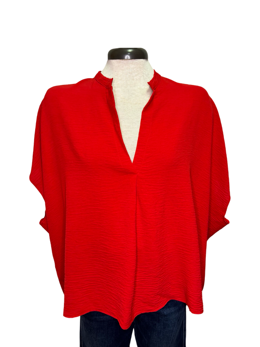 Notched Neckline Dolman Top Tomato