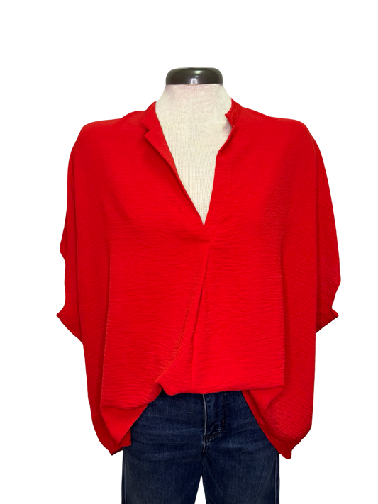 Notched Neckline Dolman Top Tomato