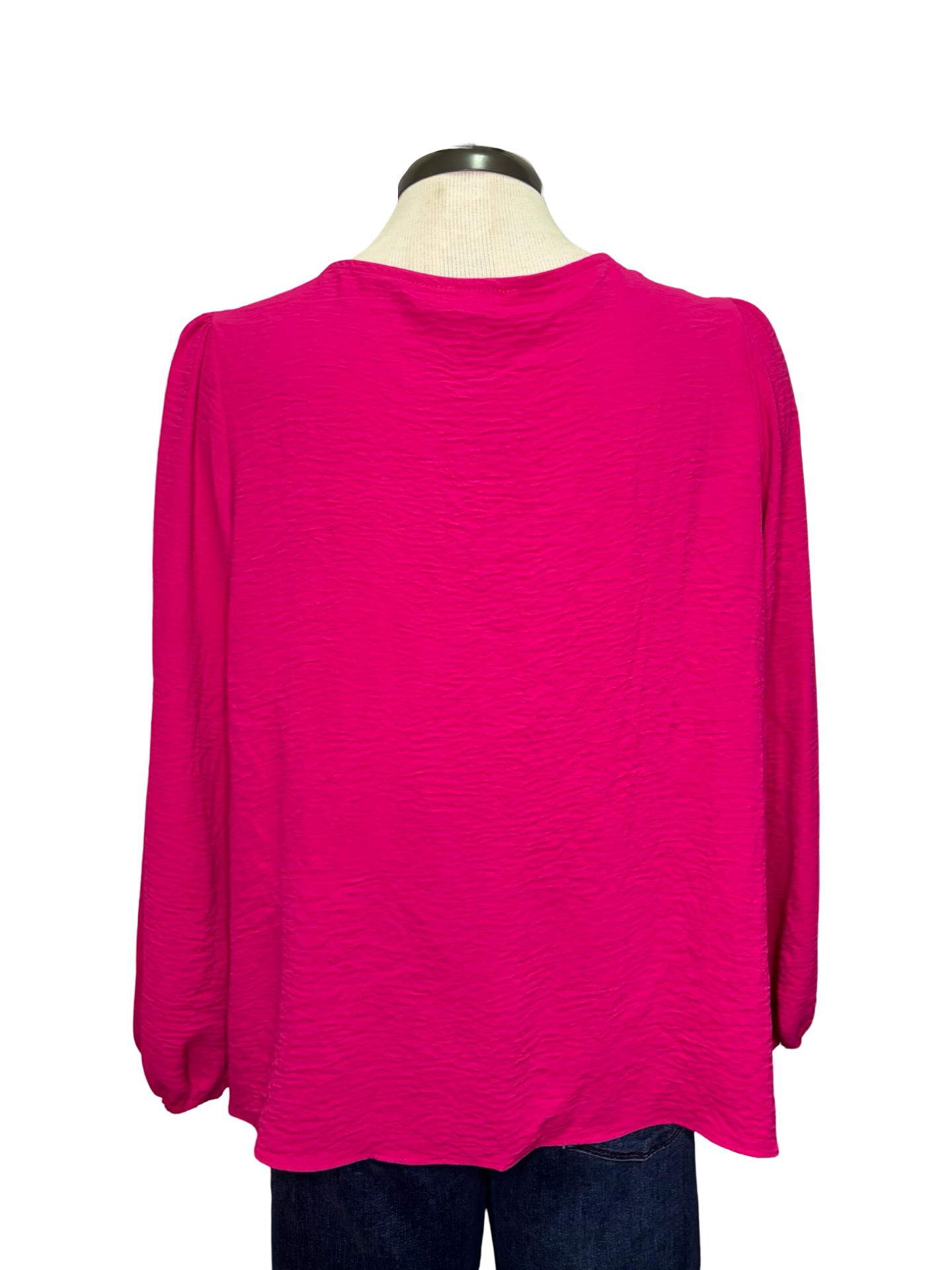 V Neck Long Sleeve Blouse Hot Pink