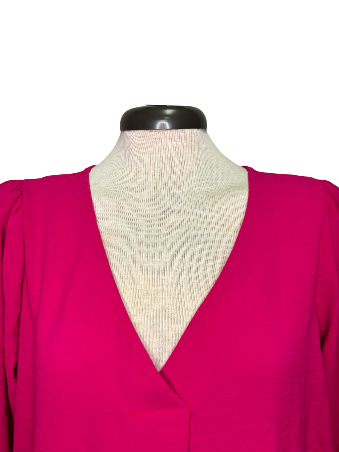 V Neck Long Sleeve Blouse Hot Pink