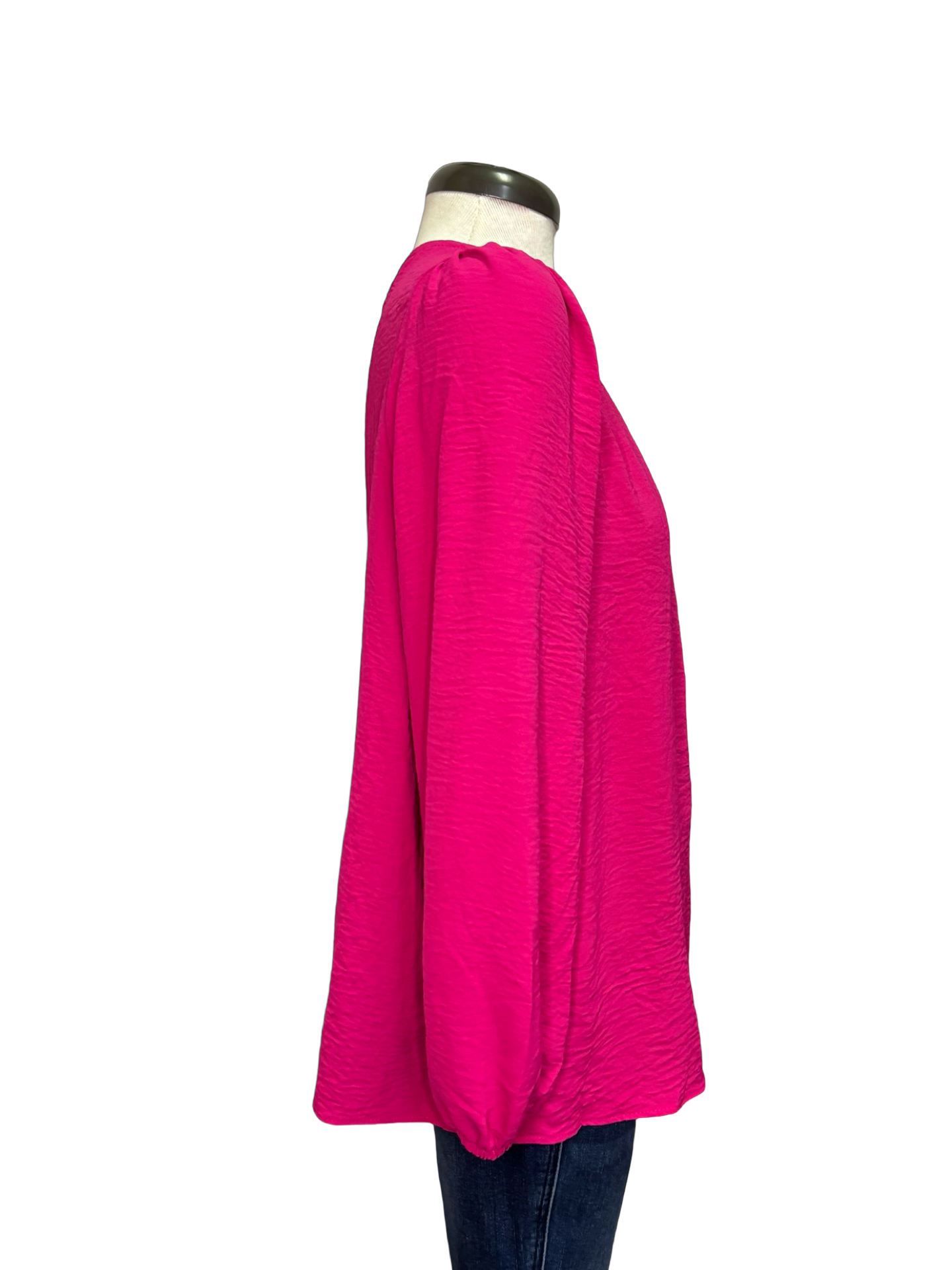 V Neck Long Sleeve Blouse Hot Pink