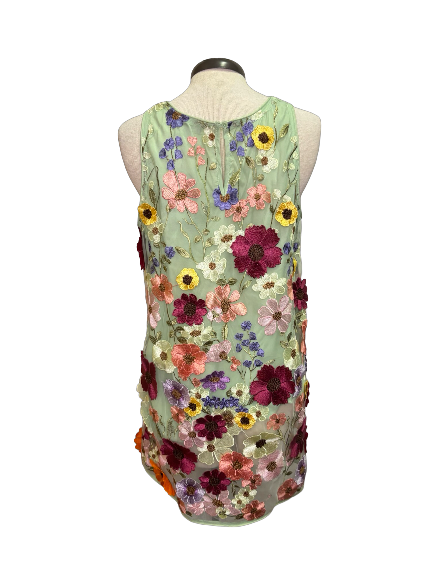 3D Floral Sleeveless Mini Dress Sage