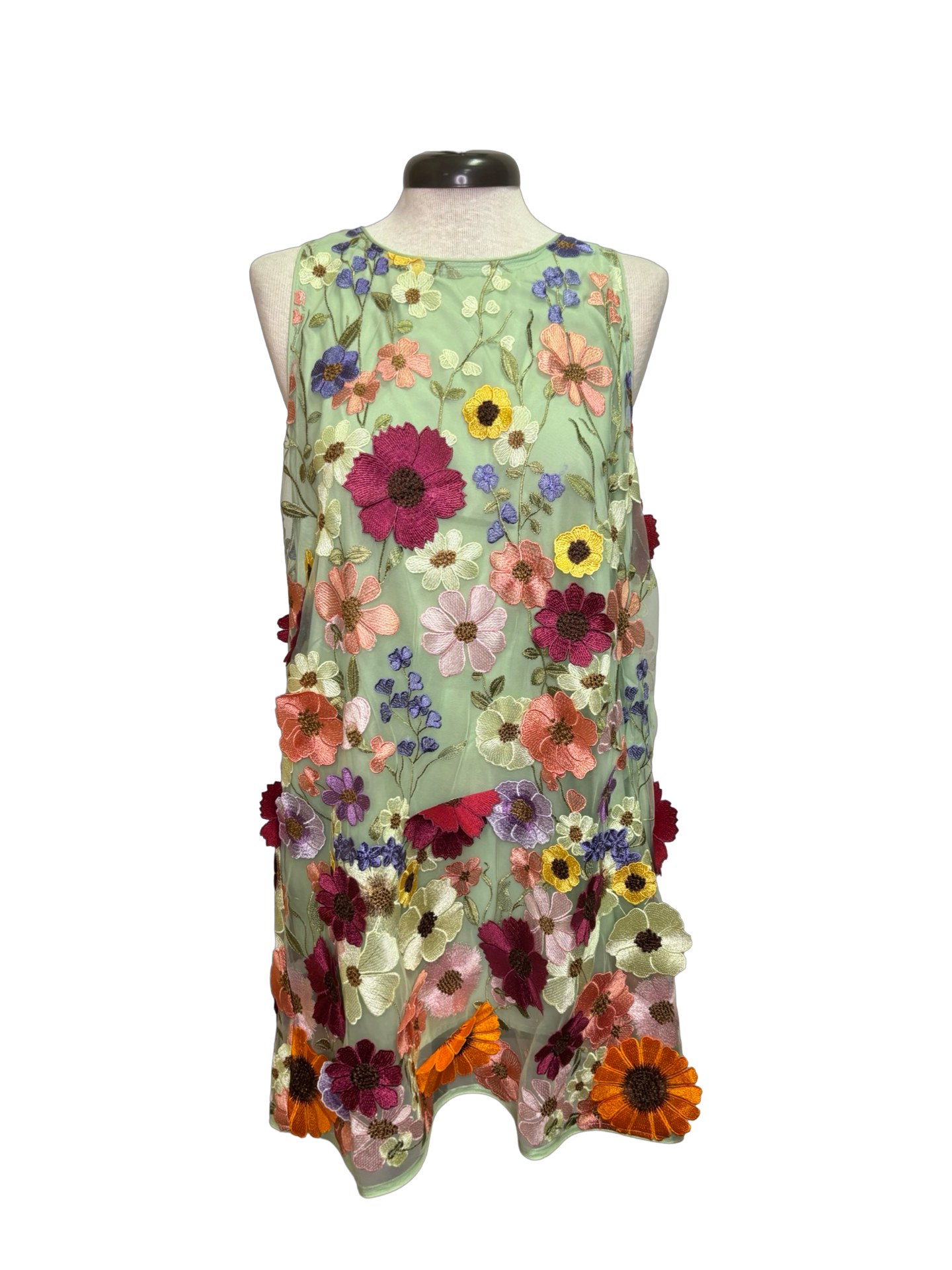 3D Floral Sleeveless Mini Dress Sage