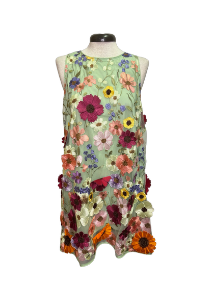 3D Floral Sleeveless Mini Dress Sage