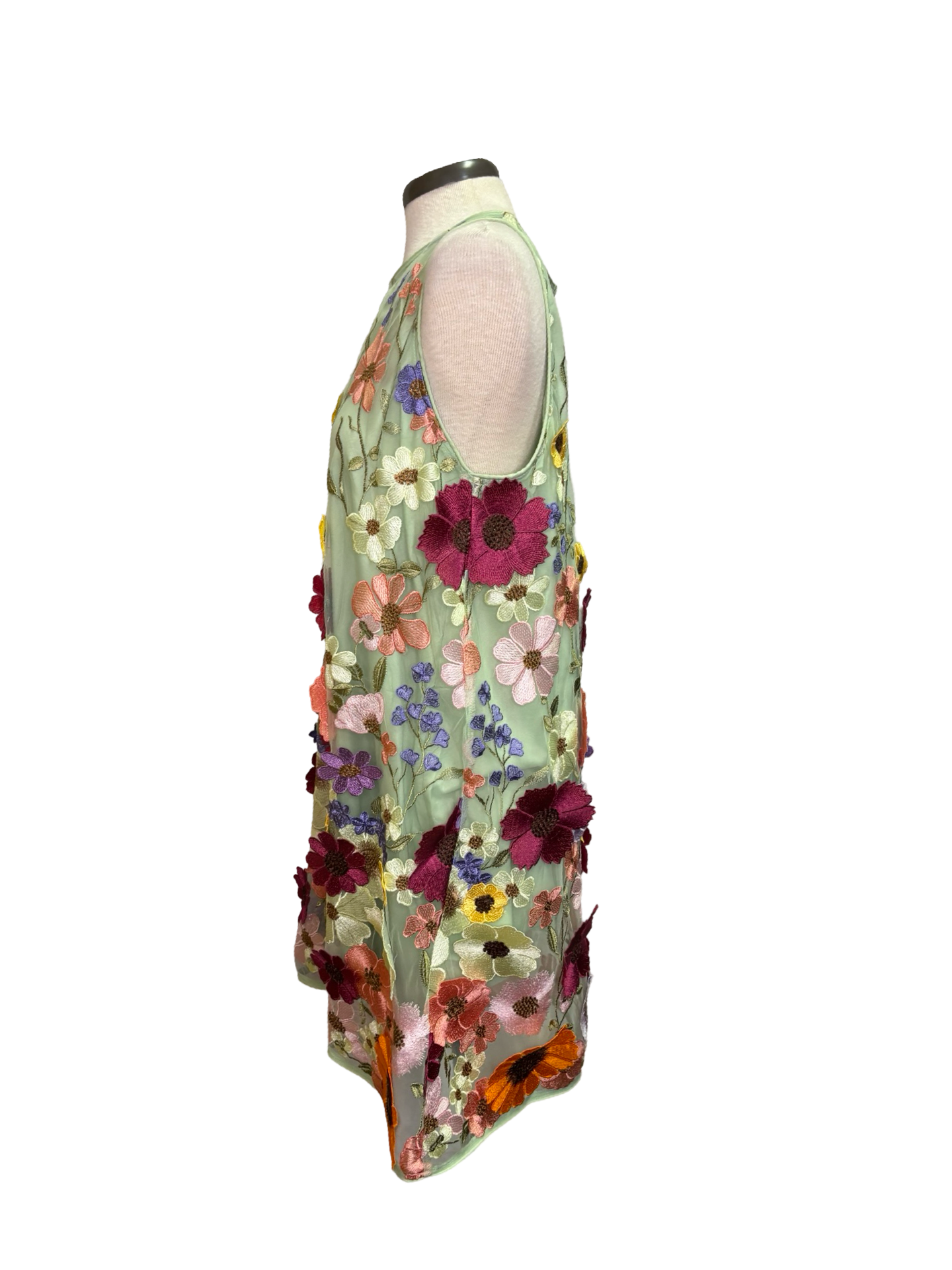 3D Floral Sleeveless Mini Dress Sage