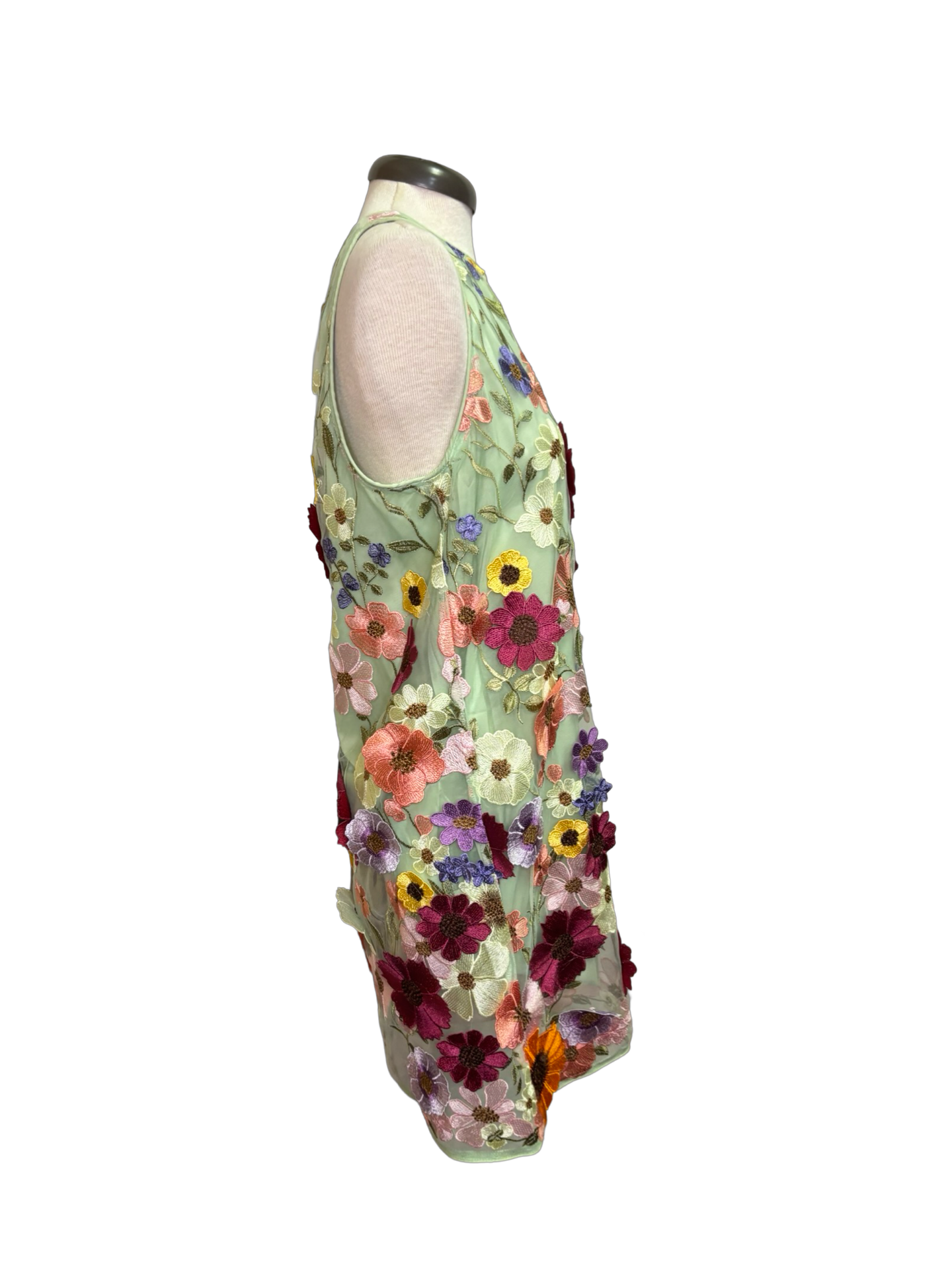 3D Floral Sleeveless Mini Dress Sage