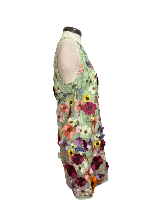 3D Floral Sleeveless Mini Dress Sage