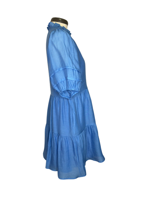 Shiny Tiered Blue V Neck Dress