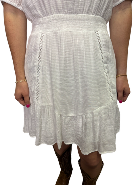 Trim Cinch Waist Dress White