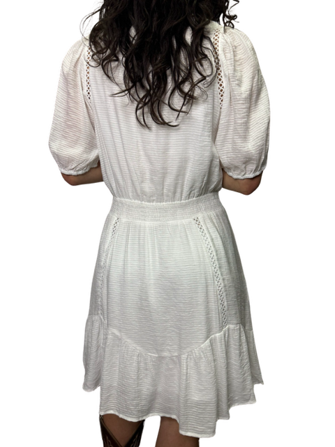 Trim Cinch Waist Dress White