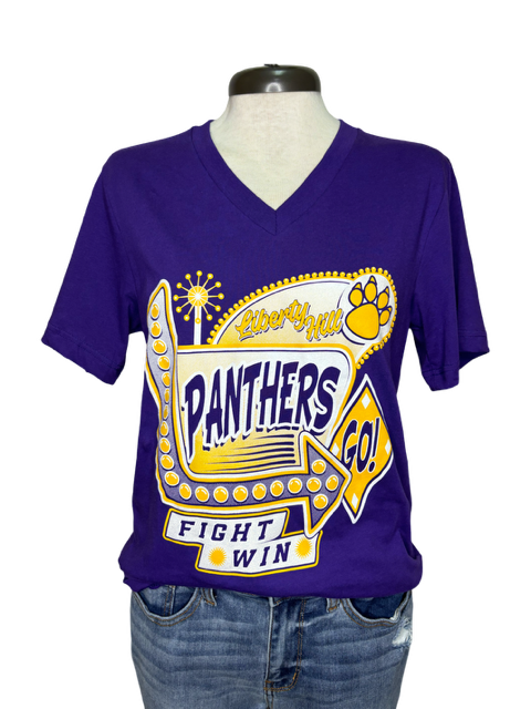 Panther Retro Glitter V Neck Tee