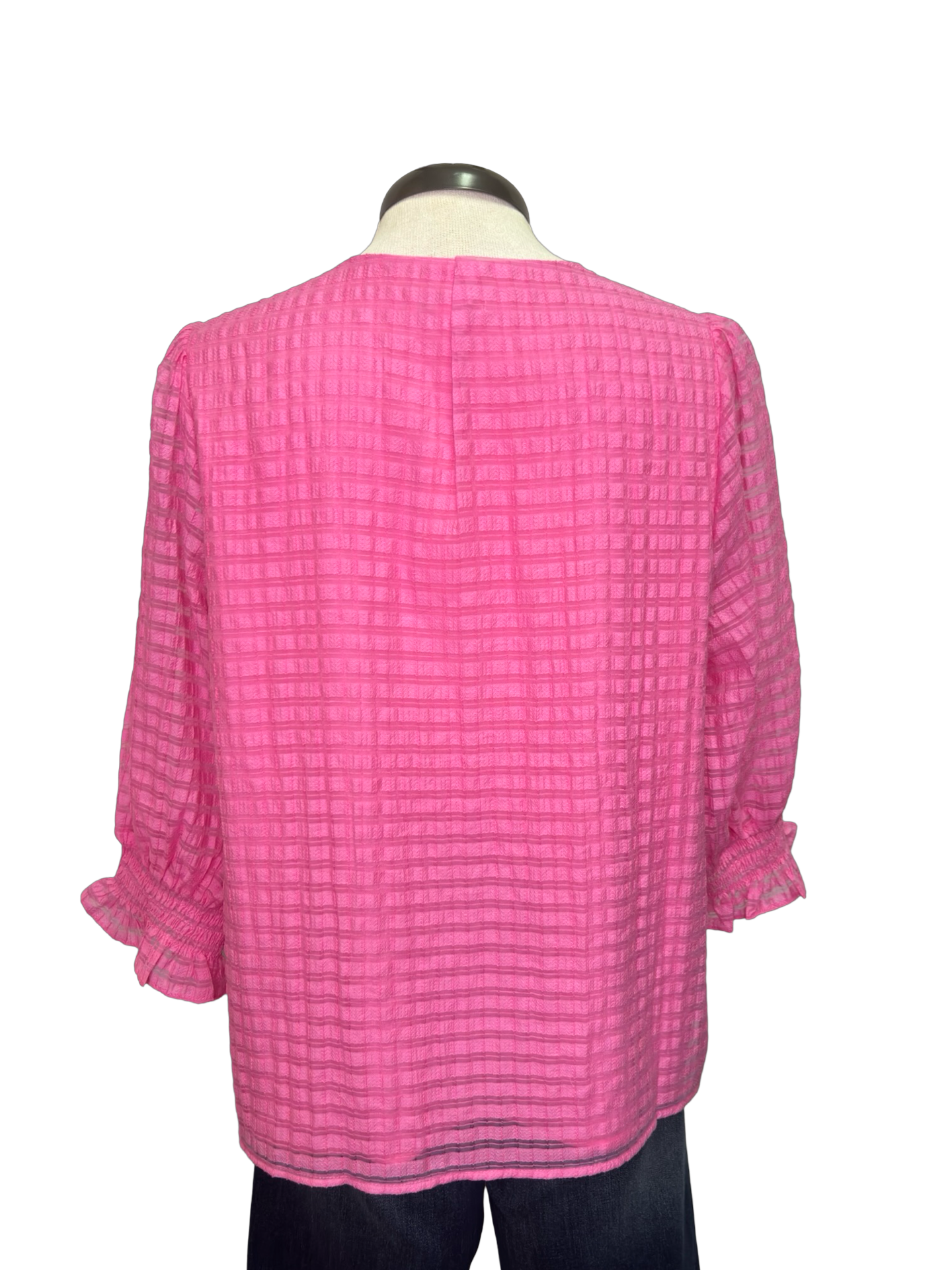 Pink Shirred Shoulder 3/4 Sleeve Top