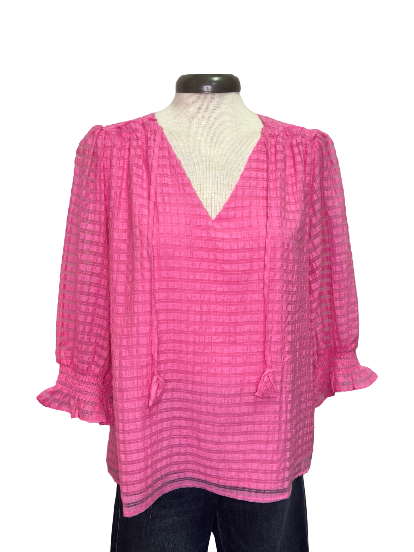 Pink Shirred Shoulder 3/4 Sleeve Top