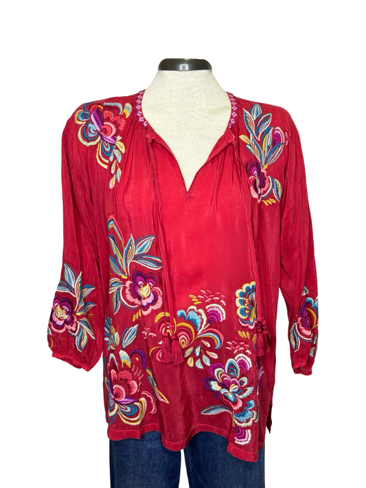 Nemma Embroidered Blouse Savvy Red