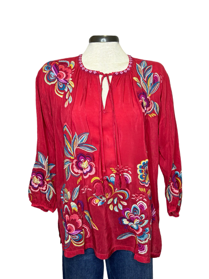 Nemma Embroidered Blouse Savvy Red