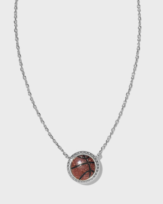 Basketball Short Pendant Necklace Silver Orange Goldstone