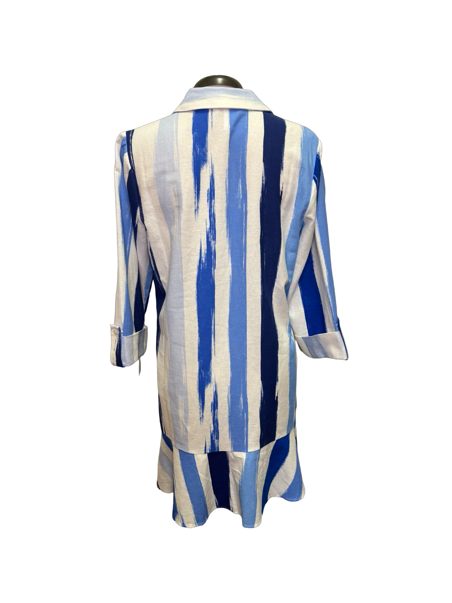 Full Shirt Dress with Flounce Ivory/Blue