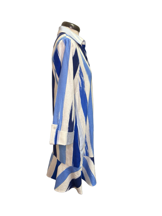 Full Shirt Dress with Flounce Ivory/Blue