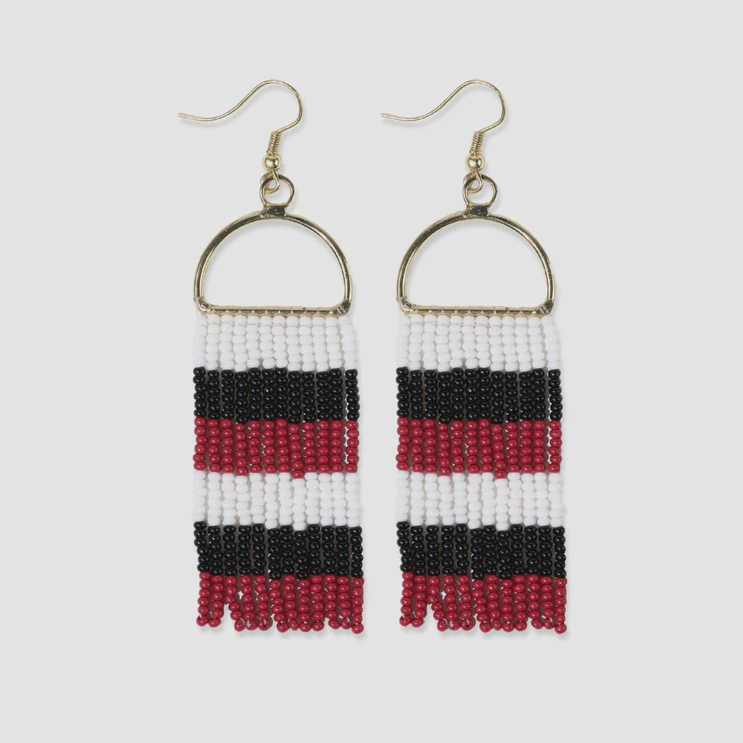 Allison Game Day Stripe Fringe Earrings Red/Black