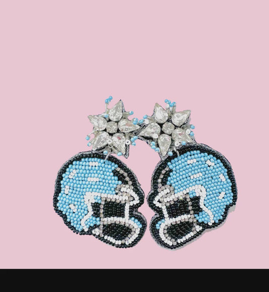 Light Blue Helmet Beaded Earrings