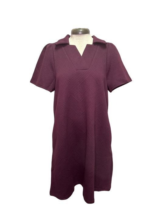 Collared Textured Dress Burgundy