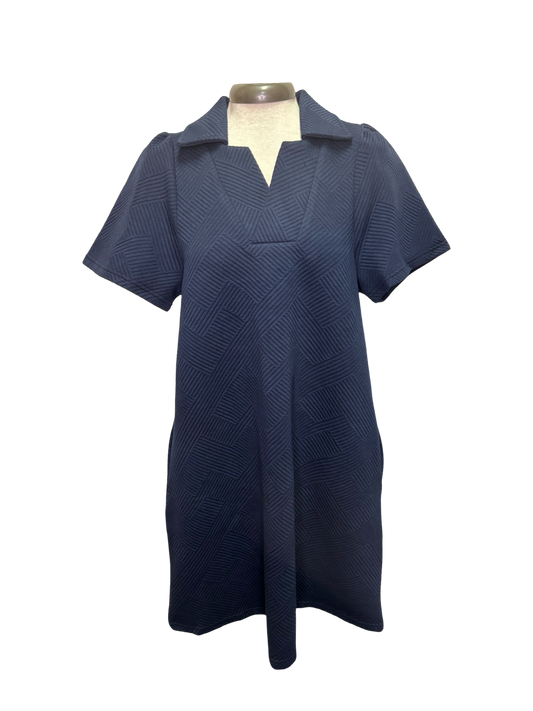 Collared Textured Dress Navy