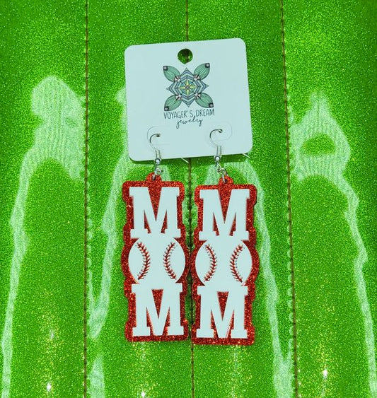 Baseball Mom Earrings White/Red