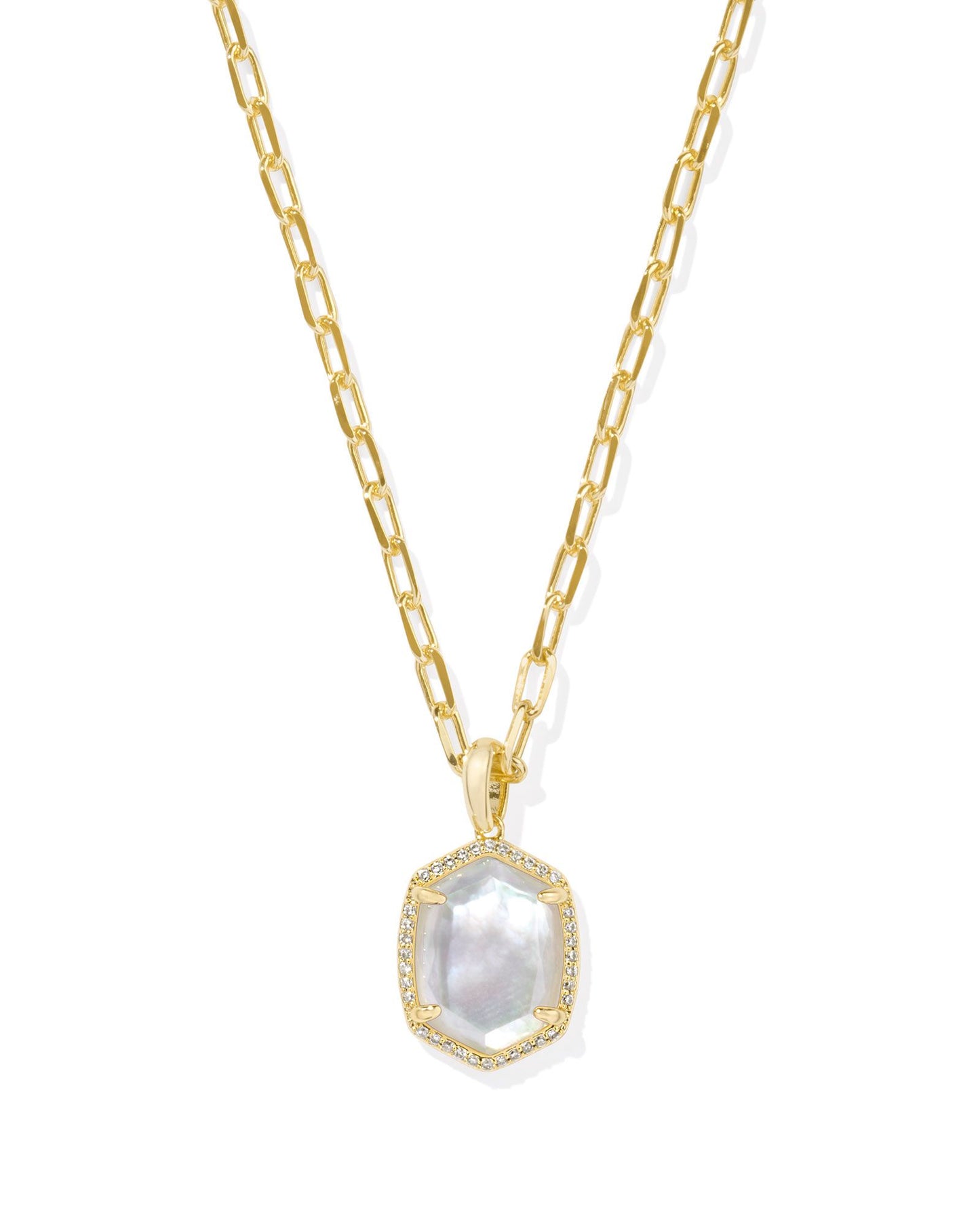 Daphne Pave Frame Short Pendant Necklace Gold Iri Ivory Illusion