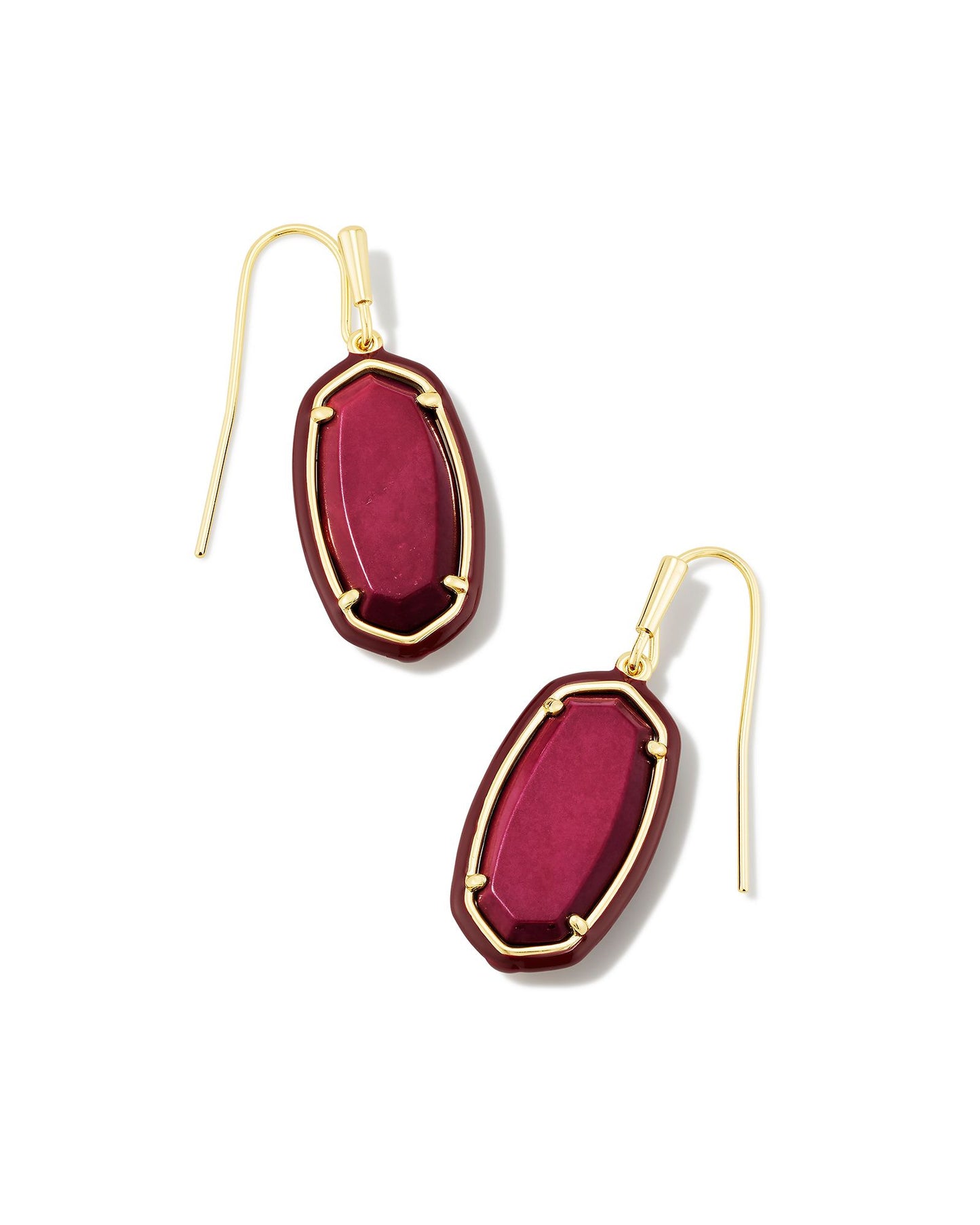 Dani Enamel Framed Drop Earrings Gold Maroon Magnesite