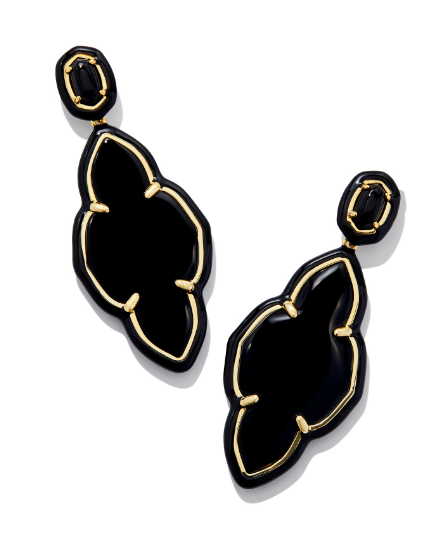 Abbie Enamel Frame Statement Earrings Gold  Black Agate