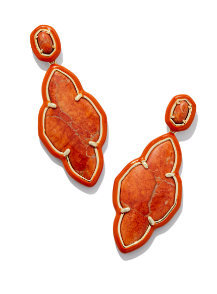 Abbie Enamel Frame Statement Earrings Gold Orange Magnesite