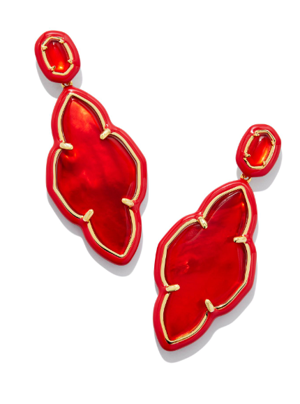 Abbie Enamel Frame Statement Earrings Gold Red Illusion