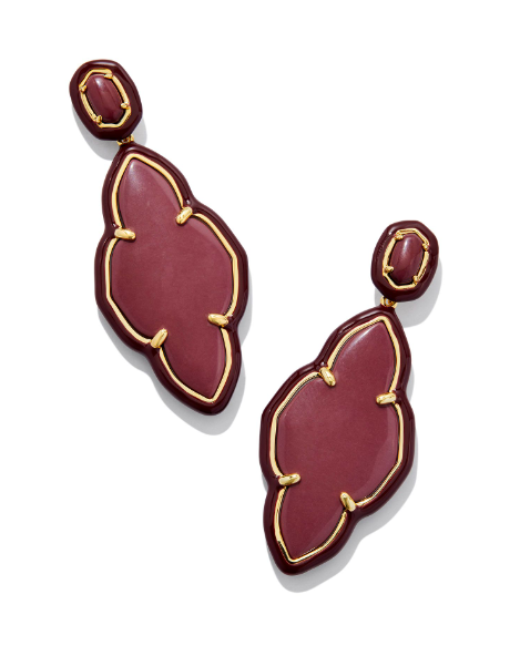 Abbie Enamel Frame Statement Earrings Gold Maroon Magnesite