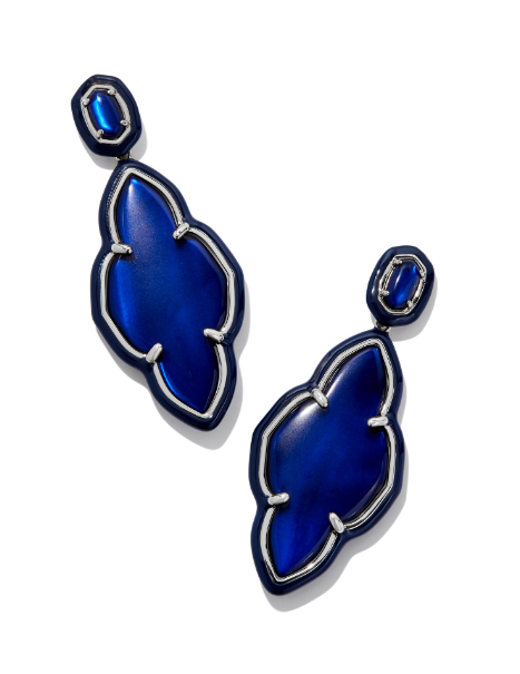 Abbie Enamel Frame Statement Earrings Silver Navy MOP